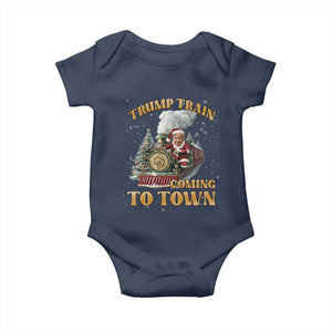 Funny Trump Xmas Baby Onesie Santa Trump Train Coming To Town TS09 Navy Print Your Wear