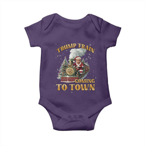 Funny Trump Xmas Baby Onesie Santa Trump Train Coming To Town TS09 Purple Print Your Wear