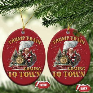 Funny Trump Xmas Christmas Ornament Santa Trump Train Coming To Town TS09 Oval Red Print Your Wear