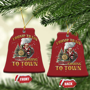 Funny Trump Xmas Christmas Ornament Santa Trump Train Coming To Town TS09 Bell Flake Red Print Your Wear