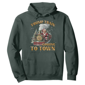 Funny Trump Xmas Hoodie Santa Trump Train Coming To Town TS09 Dark Forest Green Print Your Wear