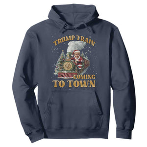 Funny Trump Xmas Hoodie Santa Trump Train Coming To Town TS09 Navy Print Your Wear