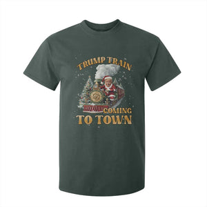 Funny Trump Xmas T Shirt For Kid Santa Trump Train Coming To Town TS09 Dark Forest Green Print Your Wear