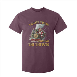 Funny Trump Xmas T Shirt For Kid Santa Trump Train Coming To Town TS09 Maroon Print Your Wear