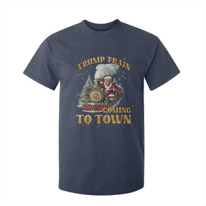 Funny Trump Xmas T Shirt For Kid Santa Trump Train Coming To Town TS09 Navy Print Your Wear