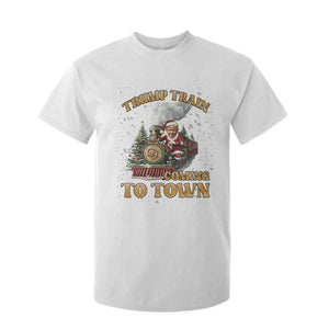 Funny Trump Xmas T Shirt For Kid Santa Trump Train Coming To Town TS09 White Print Your Wear