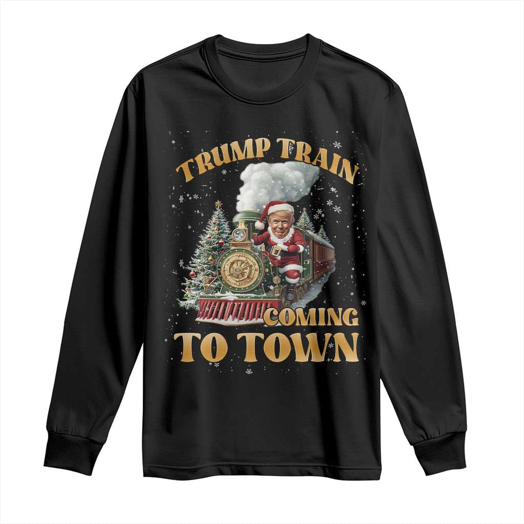 Funny Trump Xmas Long Sleeve Shirt Santa Trump Train Coming To Town TS09 Black Print Your Wear