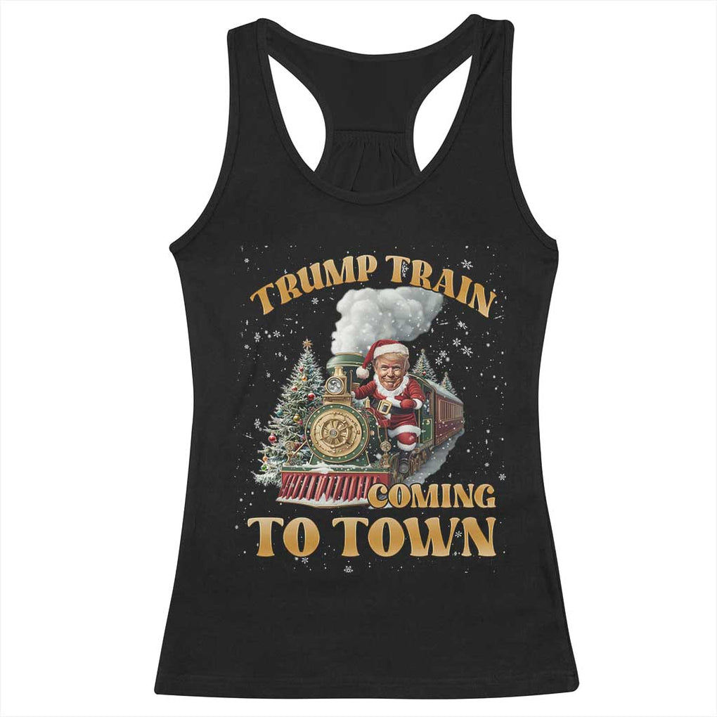 Funny Trump Xmas Racerback Tank Top Santa Trump Train Coming To Town TS09 Black Print Your Wear