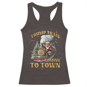 Funny Trump Xmas Racerback Tank Top Santa Trump Train Coming To Town TS09 Dark Chocolate Print Your Wear