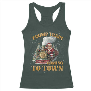 Funny Trump Xmas Racerback Tank Top Santa Trump Train Coming To Town TS09 Dark Forest Green Print Your Wear