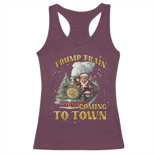 Funny Trump Xmas Racerback Tank Top Santa Trump Train Coming To Town TS09 Maroon Print Your Wear