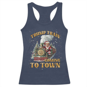 Funny Trump Xmas Racerback Tank Top Santa Trump Train Coming To Town TS09 Navy Print Your Wear