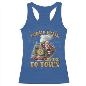 Funny Trump Xmas Racerback Tank Top Santa Trump Train Coming To Town TS09 Royal Blue Print Your Wear