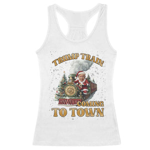 Funny Trump Xmas Racerback Tank Top Santa Trump Train Coming To Town TS09 White Print Your Wear