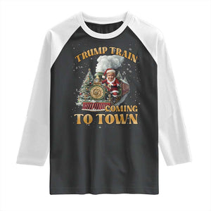 Funny Trump Xmas Raglan Shirt Santa Trump Train Coming To Town TS09 Black White Print Your Wear