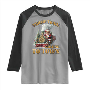 Funny Trump Xmas Raglan Shirt Santa Trump Train Coming To Town TS09 Sport Gray Black Print Your Wear