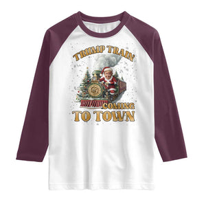 Funny Trump Xmas Raglan Shirt Santa Trump Train Coming To Town TS09 White Maroon Print Your Wear