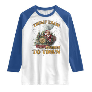 Funny Trump Xmas Raglan Shirt Santa Trump Train Coming To Town TS09 White Royal Print Your Wear