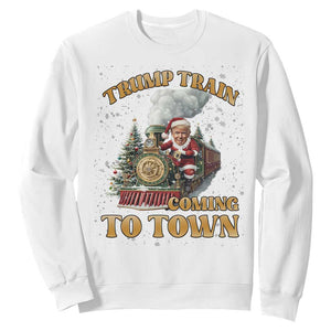 Funny Trump Xmas Sweatshirt Santa Trump Train Coming To Town TS09 White Print Your Wear