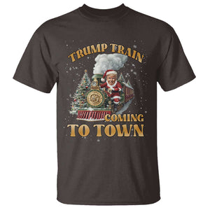 Funny Trump Xmas T Shirt Santa Trump Train Coming To Town TS09 Dark Chocolate Print Your Wear