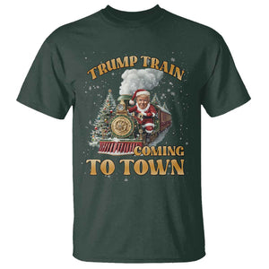 Funny Trump Xmas T Shirt Santa Trump Train Coming To Town TS09 Dark Forest Green Print Your Wear