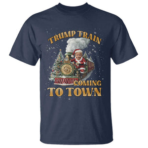 Funny Trump Xmas T Shirt Santa Trump Train Coming To Town TS09 Navy Print Your Wear