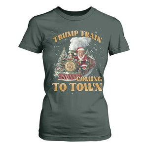 Funny Trump Xmas T Shirt For Women Santa Trump Train Coming To Town TS09 Dark Forest Green Print Your Wear