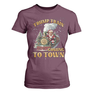 Funny Trump Xmas T Shirt For Women Santa Trump Train Coming To Town TS09 Maroon Print Your Wear