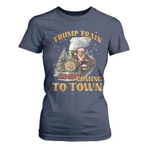 Funny Trump Xmas T Shirt For Women Santa Trump Train Coming To Town TS09 Navy Print Your Wear