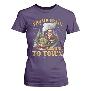 Funny Trump Xmas T Shirt For Women Santa Trump Train Coming To Town TS09 Purple Print Your Wear