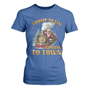 Funny Trump Xmas T Shirt For Women Santa Trump Train Coming To Town TS09 Royal Blue Print Your Wear