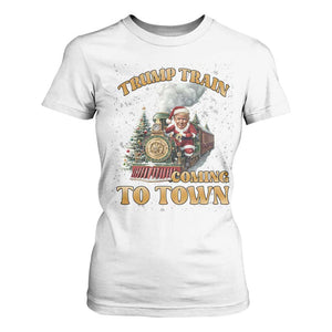 Funny Trump Xmas T Shirt For Women Santa Trump Train Coming To Town TS09 White Print Your Wear