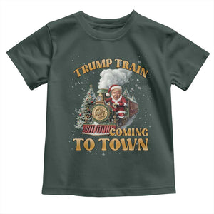 Funny Trump Xmas Toddler T Shirt Santa Trump Train Coming To Town TS09 Dark Forest Green Print Your Wear