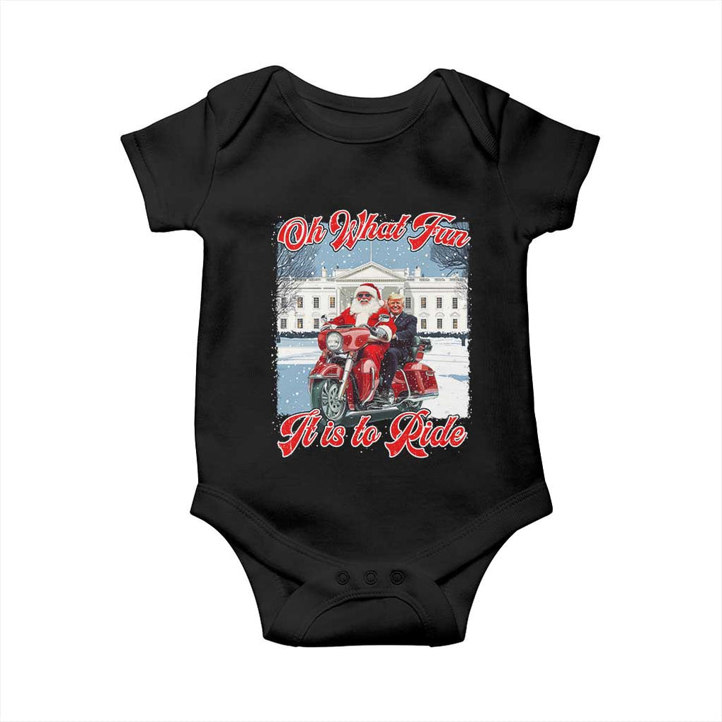 Funny Xmas Trump Baby Onesie Oh What Fun It Is To Ride Trump Santa Motorcycle TS09 Black Print Your Wear