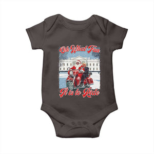 Funny Xmas Trump Baby Onesie Oh What Fun It Is To Ride Trump Santa Motorcycle TS09 Dark Chocolate Print Your Wear