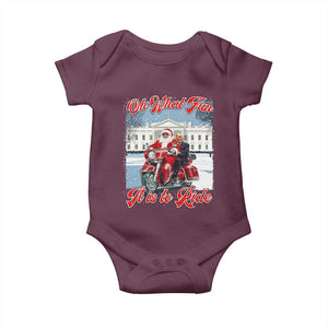 Funny Xmas Trump Baby Onesie Oh What Fun It Is To Ride Trump Santa Motorcycle TS09 Maroon Print Your Wear