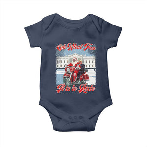 Funny Xmas Trump Baby Onesie Oh What Fun It Is To Ride Trump Santa Motorcycle TS09 Navy Print Your Wear