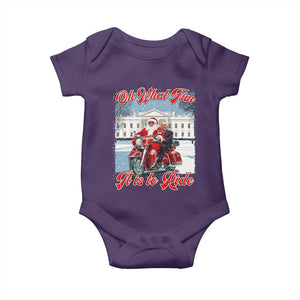 Funny Xmas Trump Baby Onesie Oh What Fun It Is To Ride Trump Santa Motorcycle TS09 Purple Print Your Wear