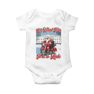 Funny Xmas Trump Baby Onesie Oh What Fun It Is To Ride Trump Santa Motorcycle TS09 White Print Your Wear