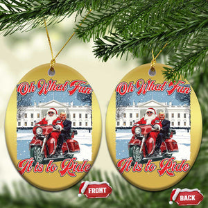 Funny Xmas Trump Christmas Ornament Oh What Fun It Is To Ride Trump Santa Motorcycle TS09 Oval Gold Print Your Wear