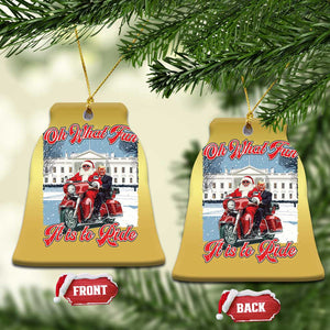 Funny Xmas Trump Christmas Ornament Oh What Fun It Is To Ride Trump Santa Motorcycle TS09 Bell Flake Gold Print Your Wear