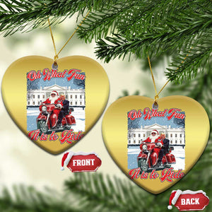 Funny Xmas Trump Christmas Ornament Oh What Fun It Is To Ride Trump Santa Motorcycle TS09 Heart Gold Print Your Wear