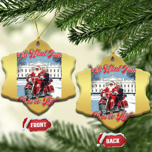 Funny Xmas Trump Christmas Ornament Oh What Fun It Is To Ride Trump Santa Motorcycle TS09 Snow Flake Gold Print Your Wear