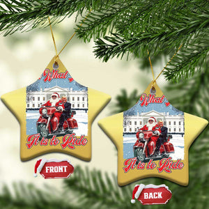 Funny Xmas Trump Christmas Ornament Oh What Fun It Is To Ride Trump Santa Motorcycle TS09 Star Gold Print Your Wear