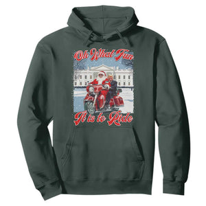 Funny Xmas Trump Hoodie Oh What Fun It Is To Ride Trump Santa Motorcycle TS09 Dark Forest Green Print Your Wear