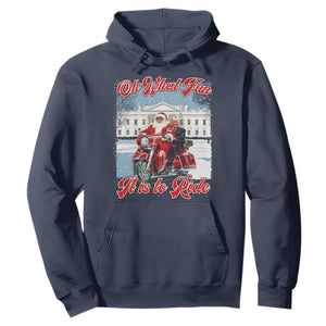 Funny Xmas Trump Hoodie Oh What Fun It Is To Ride Trump Santa Motorcycle TS09 Navy Print Your Wear