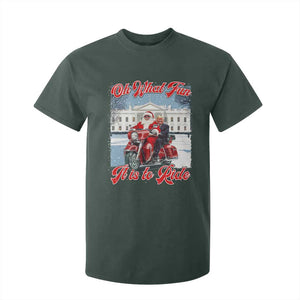 Funny Xmas Trump T Shirt For Kid Oh What Fun It Is To Ride Trump Santa Motorcycle TS09 Dark Forest Green Print Your Wear