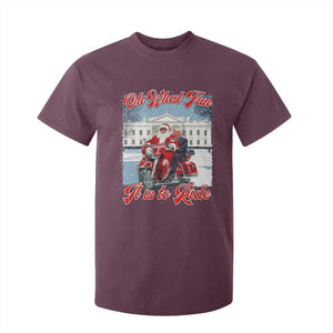 Funny Xmas Trump T Shirt For Kid Oh What Fun It Is To Ride Trump Santa Motorcycle TS09 Maroon Print Your Wear