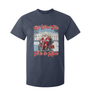 Funny Xmas Trump T Shirt For Kid Oh What Fun It Is To Ride Trump Santa Motorcycle TS09 Navy Print Your Wear