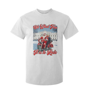 Funny Xmas Trump T Shirt For Kid Oh What Fun It Is To Ride Trump Santa Motorcycle TS09 White Print Your Wear